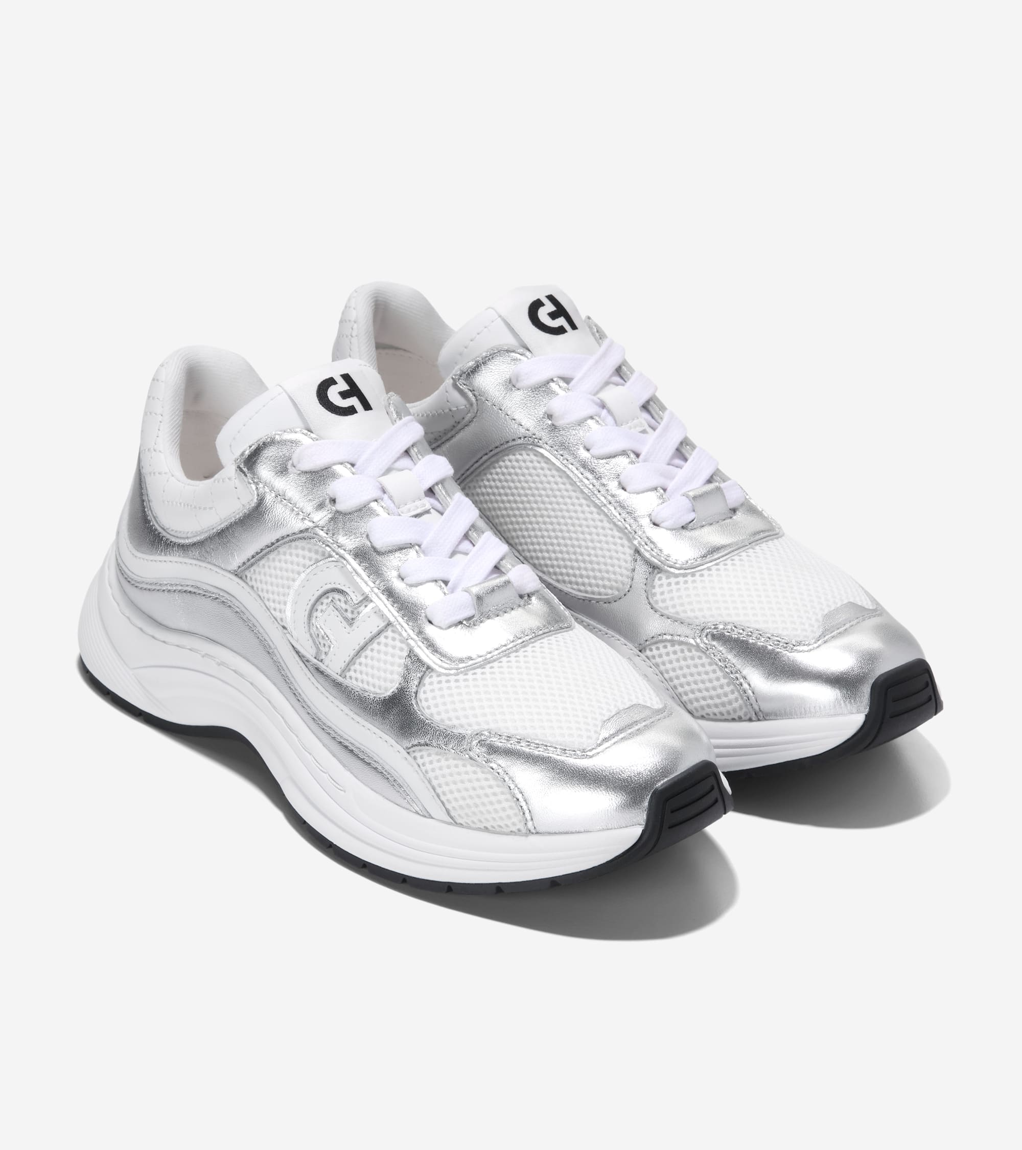 W33840:WHITE MESH/WHITE/SILVER METALLIC LTR